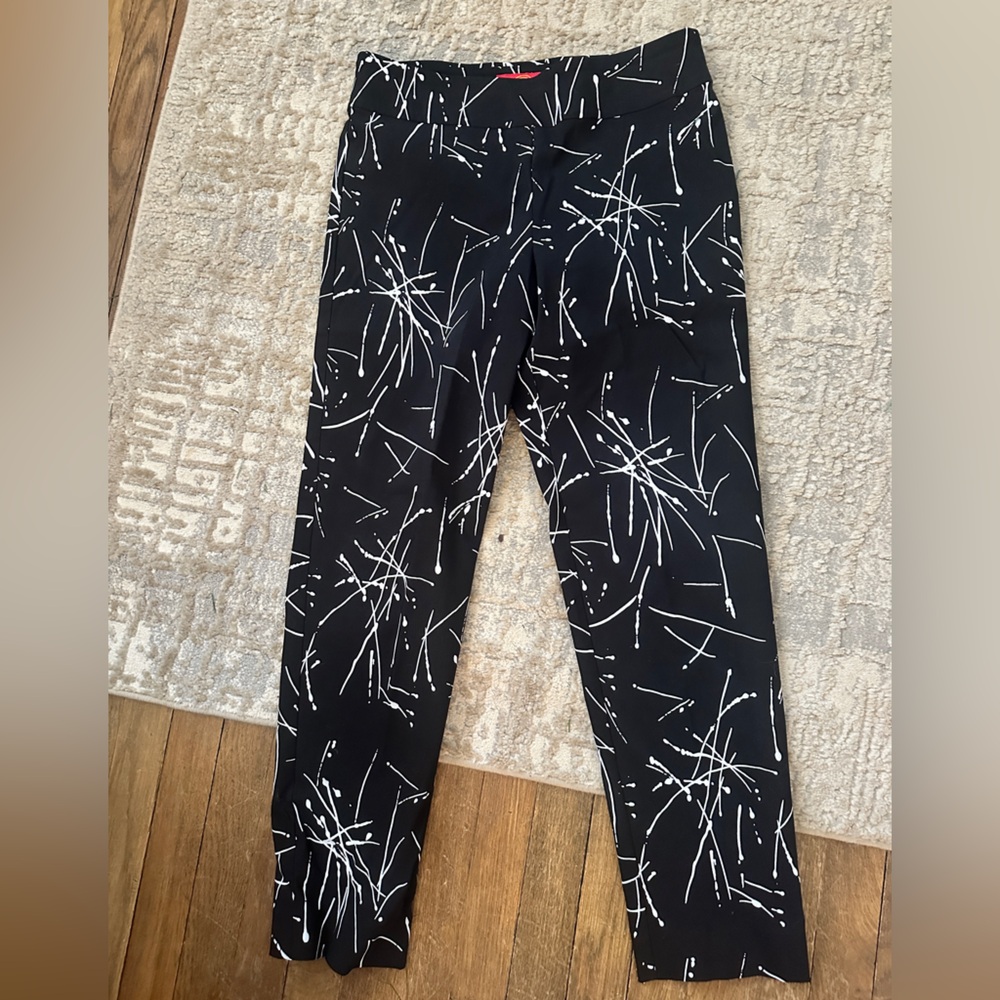 Krazy Larry Black and White Abstract Print Pants